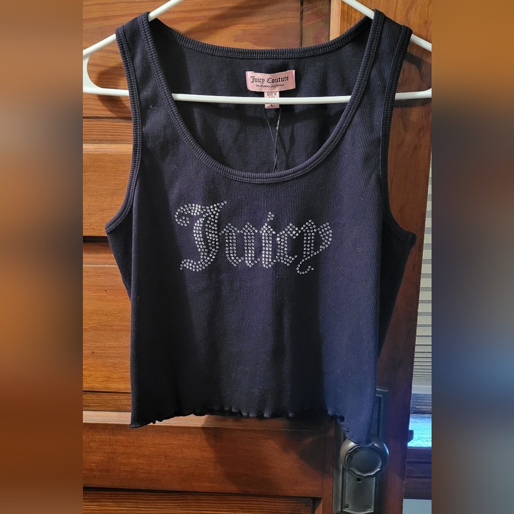 Juicy Couture Black Rhinestone 'Juicy' Scoop Tank